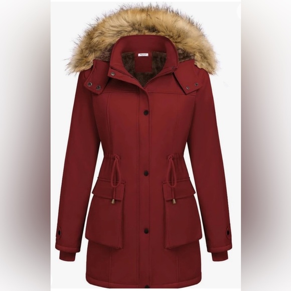 Women’s Winter Coat Parka Removable Hood NWT Maroon - Picture 2 of 12